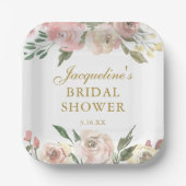 ピンクエレガントフローラカスタム金ゴールドブライダルシャワー ペーパープレート (正面)