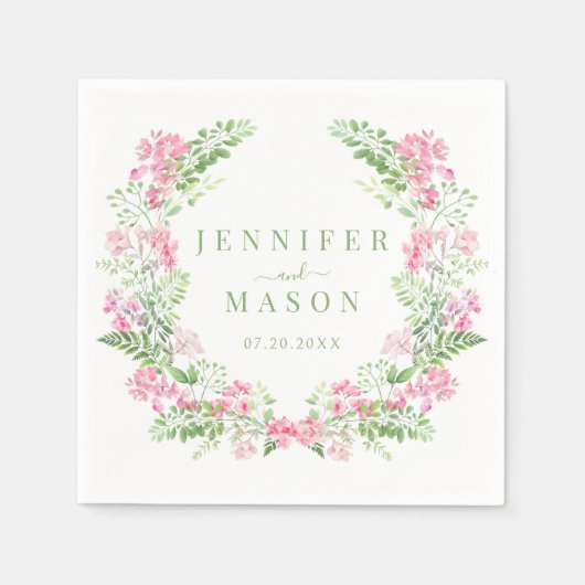 ピンクエレガントフローラガーデンサマー結婚ズ紙 スタンダードカクテルナプキン (正面)