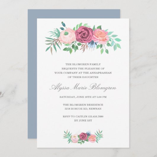 ピンクエレガントフローラガーランドガールアンナパラシャン 招待状 (正面/裏面)