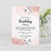 ピンクエレガントフローラガールズ誕生日招待状 招待状 (スタンド正面)