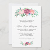 ピンクエレガントフローラガールバプティスファースト誕生日 招待状 (正面)