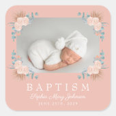 ピンクエレガントフローラガールバプテスマ写真 スクエアシール (正面)