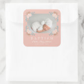 ピンクエレガントフローラガールバプテスマ写真 スクエアシール (バッグ)