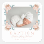 ピンクエレガントフローラガールバプテスマ写真 スクエアシール (正面)