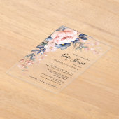 ピンクエレガントフローラガールベビーシャワー アクリル招待状 (レイダウン)