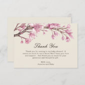 ピンクエレガントフローラガールベビーシャワー サンキューカード (正面/裏面)