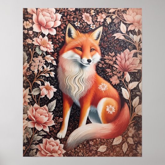 ピンクエレガントフローラキツネウィリアムインスパイアモリス ポスター (正面)