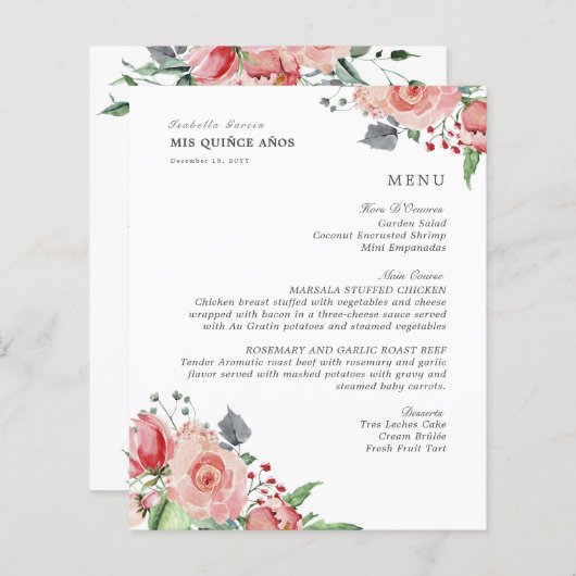 ピンクエレガントフローラキンセアニェラフードリンクメニュー (正面/裏面)