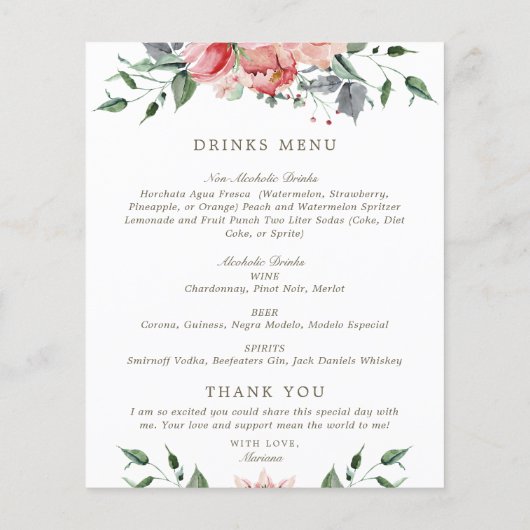 ピンクエレガントフローラキンセアニェラフードリンクメニュー (裏面)