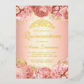 ピンクエレガントフローラキンセアニェラ15誕生日 箔招待状 (正面)