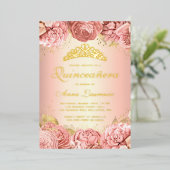 ピンクエレガントフローラキンセアニェラ15誕生日 箔招待状 (立ち正面)