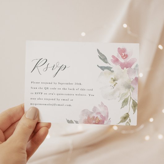 ピンクエレガントフローラキンセアニェラQRコードRSVP 出欠カード