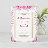 ピンクエレガントフローラキンセアニラ招待状カード 招待状 (スタンド正面)