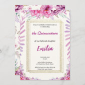ピンクエレガントフローラキンセアニラ招待状カード 招待状 (正面/裏面)