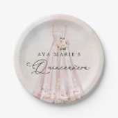 ピンクエレガントフローラキンセアニラ誕生日 ペーパープレート (正面)