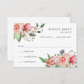 ピンクエレガントフローラキンセアニラ誕生日 出欠カード (正面/裏面)