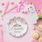 ピンクエレガントフローラクラウンスウィート16誕生日 ペーパープレート (パーティー)