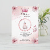 ピンクエレガントフローラクラウン15番目の誕生日招待状 (スタンド正面)