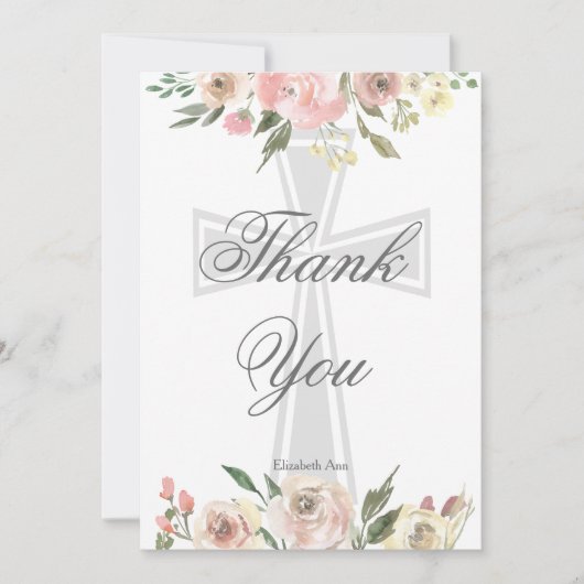 ピンクエレガントフローラクリスチャンパーソナライズされた サンキューカード (正面)
