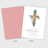ピンクエレガントフローラクロスガールファースト聖餐式 招待状
