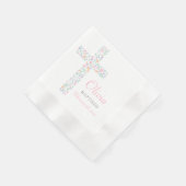 ピンクエレガントフローラクロスベビーガールバプテスマ 縁ありカクテルナプキン (角)