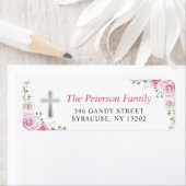 ピンクエレガントフローラクロス宗教差出人住所 ラベル (インサイチュ)