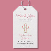 ピンクエレガントフローラクロス第1聖餐式 ギフトタグ