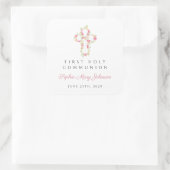 ピンクエレガントフローラクロス第1聖餐式 スクエアシール (バッグ)