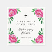 ピンクエレガントフローラクロス第1聖餐式 スタンダードカクテルナプキン (正面)