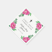 ピンクエレガントフローラクロス第1聖餐式 スタンダードカクテルナプキン (角)