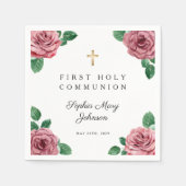 ピンクエレガントフローラクロス第1聖餐式 スタンダードカクテルナプキン (正面)