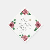 ピンクエレガントフローラクロス第1聖餐式 スタンダードカクテルナプキン (角)