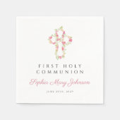 ピンクエレガントフローラクロス第1聖餐式 スタンダードカクテルナプキン (正面)