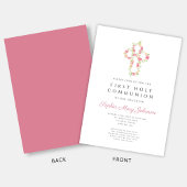 ピンクエレガントフローラクロス第1聖餐式 招待状