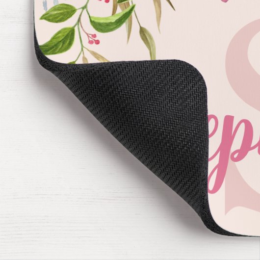 ピンクエレガントフローラグリーナリーモノグラム名イニシャル マウスパッド (コーナー)