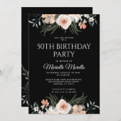 ピンクエレガントフローラグリーン50th誕生日パーティーI 招待状 (正面/裏面)