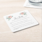 ピンクエレガントフローラグレーとホワイトおもしろいファクト結婚ズ スクエアペーパーコースター (アングル)