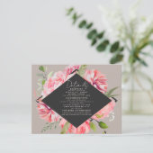 ピンクエレガントフローラグレーウェディングレセプション詳細 エンクロージャーカード (スタンド正面)