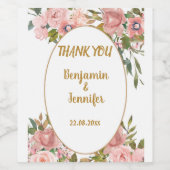 ピンクエレガントフローラグ結婚リーズ ワインラベル (シングルラベル)