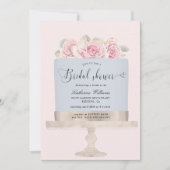 ピンクエレガントフローラケーキブライダルシャワー招待 (正面)