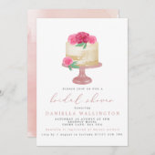 ピンクエレガントフローラケーキブライダルシャワー 招待状 (正面/裏面)