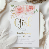 ピンクエレガントフローラゴールドフォイルガールベビーシャワー 箔招待状