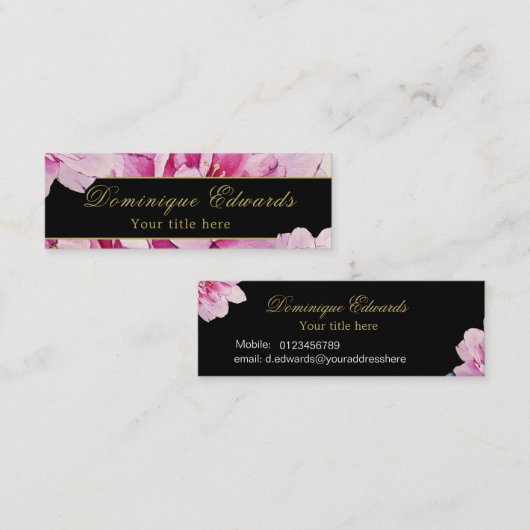 ピンクエレガントフローラシック金ゴールドプロフェッショナル スキニー名刺 (正面/裏面)