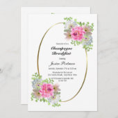 ピンクエレガントフローラシャンパンブレックファスト 招待状 (正面/裏面)