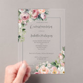 ピンクエレガントフローラシルバーキ縁どンセアネラ アクリル招待状 (インサイチュ (ポータブル))