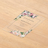 ピンクエレガントフローラシルバーキ縁どンセアネラ アクリル招待状 (レイダウン)