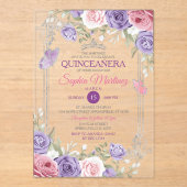 ピンクエレガントフローラシルバーパープルガールキンセアニラ アクリル招待状 (正面)