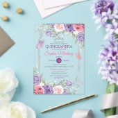 ピンクエレガントフローラシルバーパープルガールキンセアニラ アクリル招待状 (インサイチュ (ウェディング))