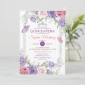 ピンクエレガントフローラシルバーパープルガールキンセアニラ 招待状 (スタンド正面)