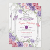 ピンクエレガントフローラシルバーパープルガールキンセアニラ 招待状 (正面/裏面)